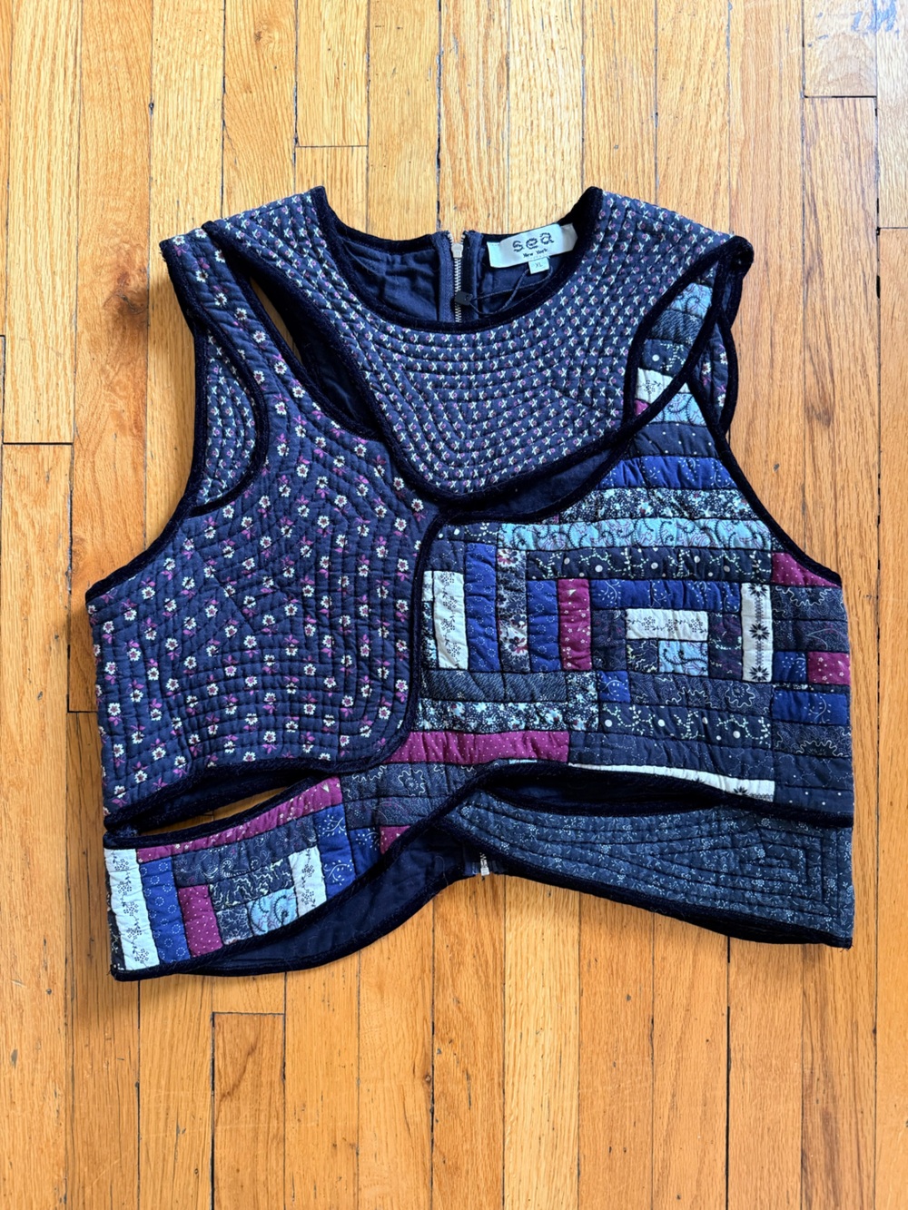 Sea Quilted Patchwork Crop Top - Navy, Blue & Burgundy